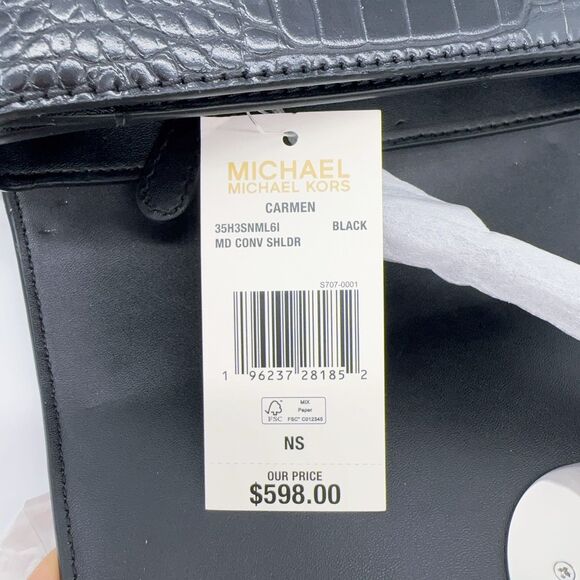 Michael Kors Carmen Carmen Md Convertible Shoulder Bag Black Crocodile Leather - Picture 8 of 12